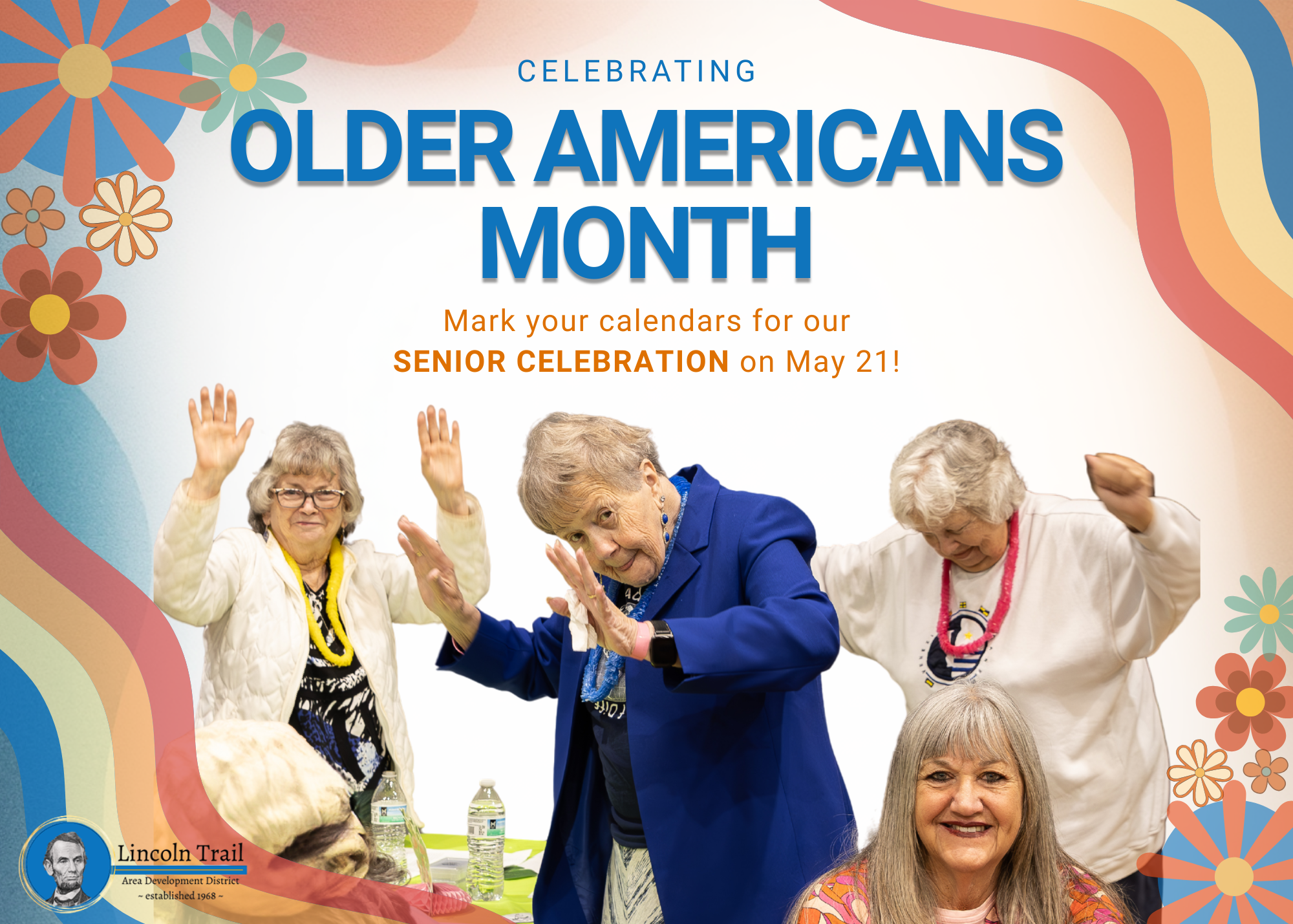 Celebrating Older Americans Month. Older Americans dancing.